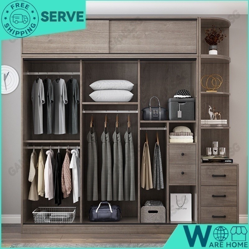 ครัวเรือน LS3 เลื่อนตู้เสื้อผ้าประตูห้องนอนไม้เนื้อแข็งเด็กตู้โมเดิร์นบ้านหลังเล็กประเภทติดตั้งฟรี l Wardro