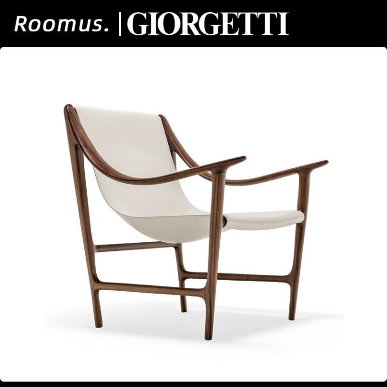 ซื้อจากต่างประเทศ เก้าอี้สวิงอาร์มแชร์ Giorgetti นำเข้าจากอิตาลี เก้าอี้เดี่ยวไม้วอลนัท หนังนั่ง
