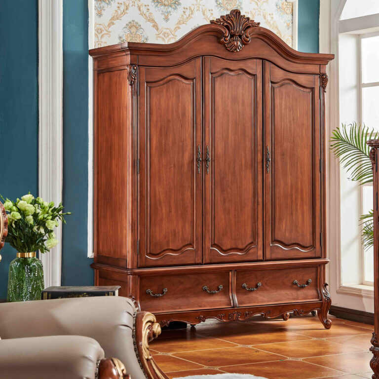 ตู้เสื้อผ้าไม้เนื้อแข็งสไตล์อเมริกัน ตู้เก็บของสไตล์ยุโรปแกะสลักวินเทจ ตู้เก็บของห้องนอน ตู้อเนกประสงค์ ตู้จัดระเบียบ ตู้เฟอร์นิเจอร์ลิ้นชักสามประตู
