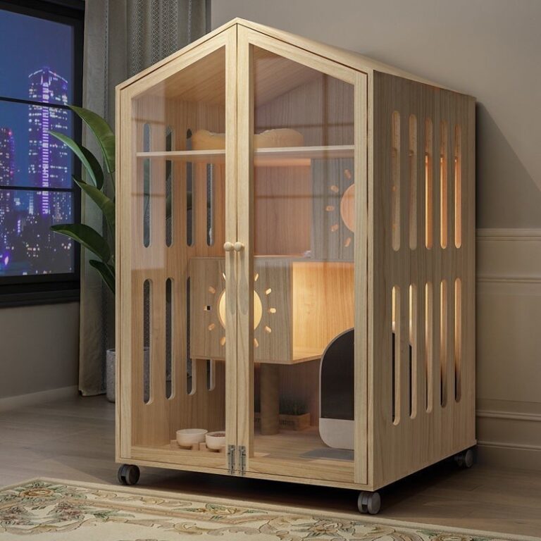 วิลล่าแมว กรงแมวไม้เนื้อแข็ง บ้านแมวพื้นที่ว่างขนาดใหญ่ บ้านแมว ตู้แมว ห้องแมว