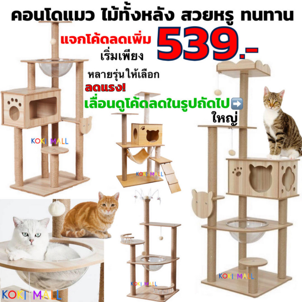 พร้อมส่งคอนโดแมวหลังใหญ่หลายดีไซน์ ไม้สวยไร้เหลี่ยมคม คอนโดไม้
