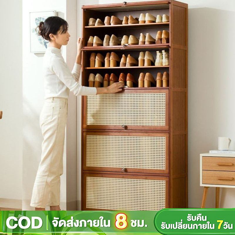 ตู้วางรองเท้า ตู้รองเท้า ทำโดยไม้ไผ่ธรรมชาติ สามารถวางรองเท้า คู่ไว้ในแต่ละชั้น ประหยัดพื้นที่