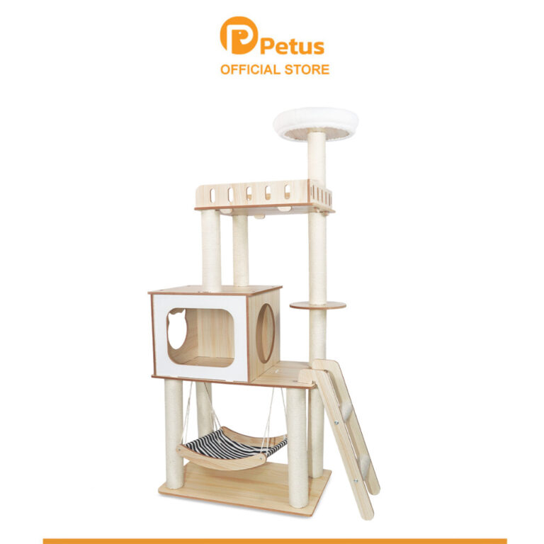 Petus คอนโดแมว คอนโดไม้ บ้านไม้แมว โครงสร้างแข็งแรง มีหลุมอวกาศ ชั้นลอยให้ มีหลายขนาดให้เลือก01