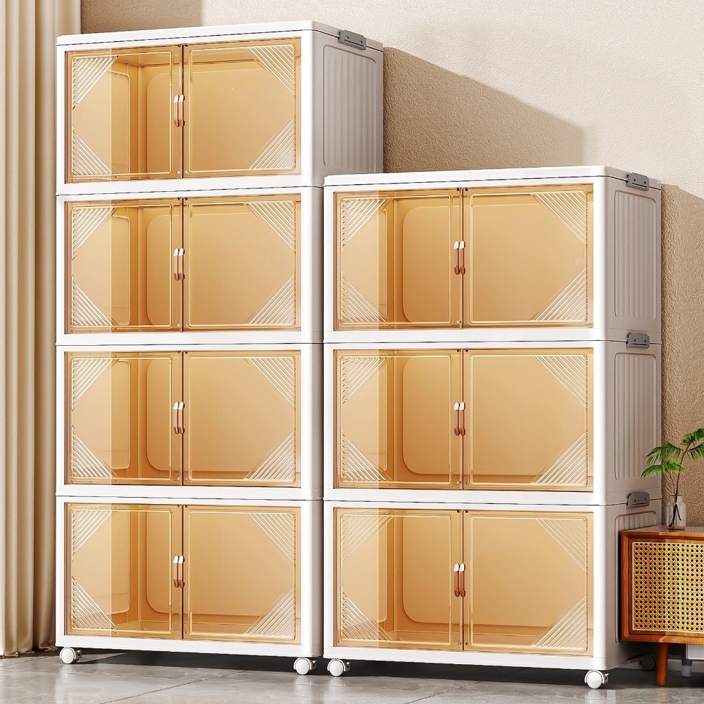 WISE ตู้อเนกประสงค์ ตู้เก็บของพลาสติก ขนาดใหญ่ คุณภาพสูง ตู้เสื้อผ้าที่ ความจุแบริ่ง200KG PP หนา มีล้อเลื่อน