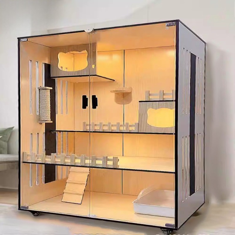 FG วิลล่าแมว กรงแมว วิลล่าไม้เนื้อแข็งตู้แมว ตู้โชว์ไม้เนื้อแข็ง วิลล่าแมวขนาดใหญ อุปกรณ์สัตว์เลี้ยง