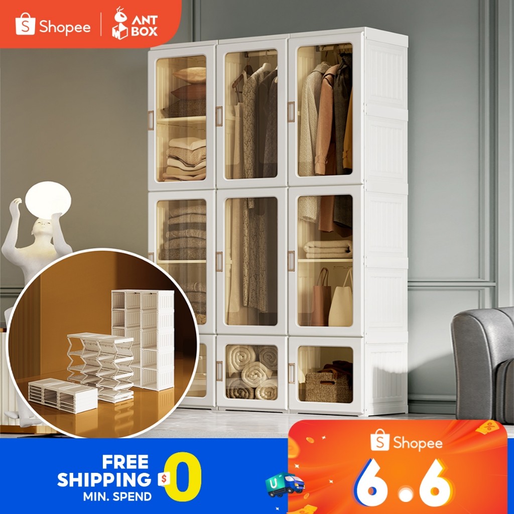 ANTBOX พร้อมส่ง ตู้เสื้อผ้า 615 ช่อง 13 แขวน ติดตั้งง่าย ประตูใสโปร่งแสงมองเห็นด้านในได้ สไตล์โมเดิร์น เหมาะกับการแต่งห้องทุกสไตล์
