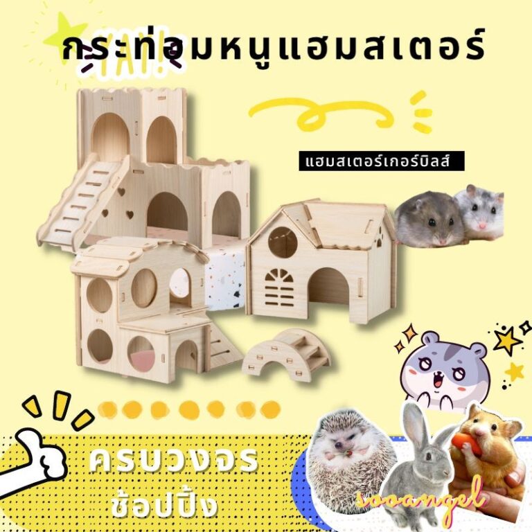 sooangel บ้านไม้ บ้าน2ชั้น สะพานไม้ไม้ สำหรับหนูแฮมสเตอร์