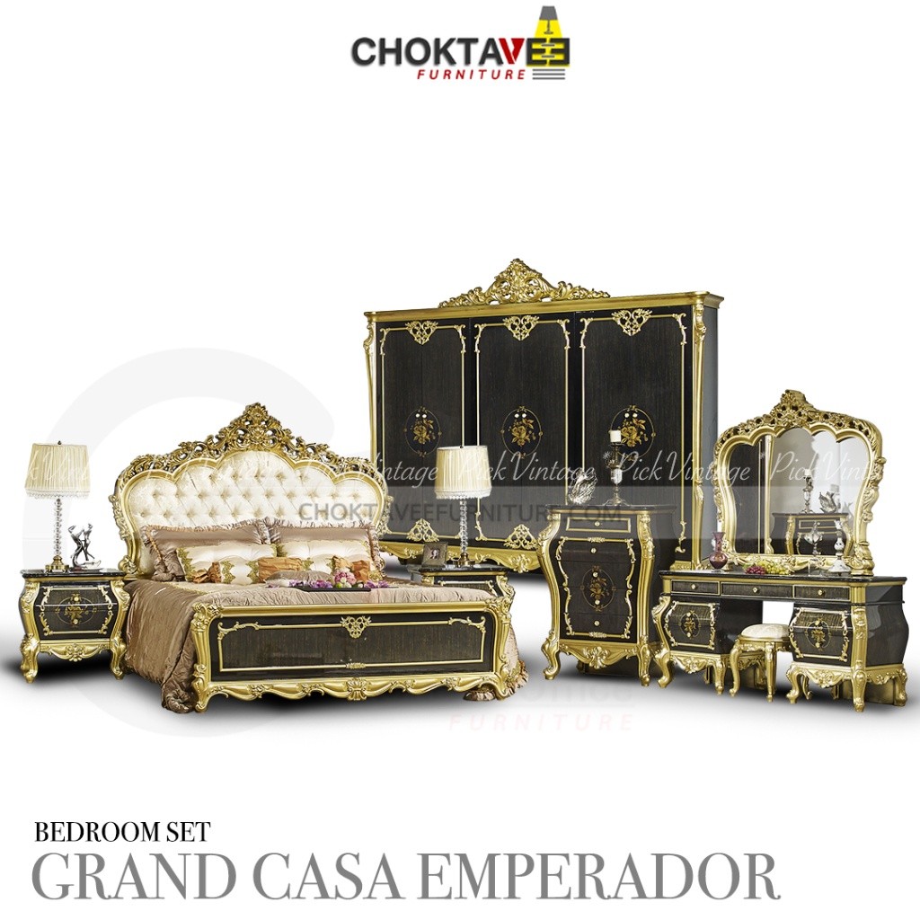 ชุดห้องนอนวินเทจ หลุยส์ เจ้าหญิง เซ็ต7ชิ้น Diamond Black Series รุ่น GRAND CASA EMPERADOR ECSI Pick Collection