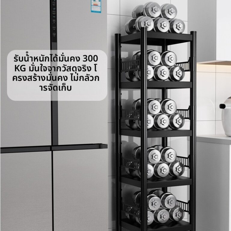 ชั้นเก็บของช่องว่างห้องครัว4ชั้นตู้เก็บชั้นชั้นเก็บที่มีรั้วตู้เย็นแคบช่องว่างชั้นวางหม้อที่มีล้อ