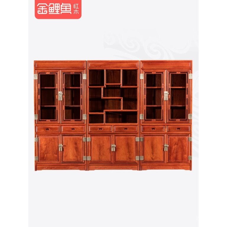 Golden Carp ไม้เนื้อแข็งตู้หนังสือฟรีรวมกันชั้นวางหนังสือ Myanmar Rosewood Ming สไตล์มะฮอกกานี Study เฟอร์นิเจอร์