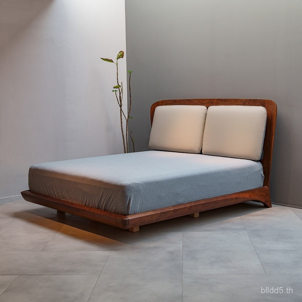 ยิ๊ก เตียง Eureka ดีไซน์เรียบง่าย ไม้ Walnut สีดำ ไม้สักพม่า สไตล์ศิลปะ เตียงหุ้มเบาะสำหรับห้องนอน