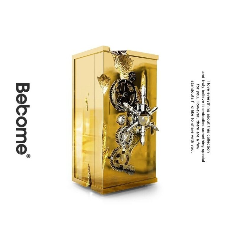 ตู้เก็บไวน์กระจกโลหะทองเหลืองหรูหราสมัยใหม่สำหรับบ้านวิลล่า ดีไซน์สร้างสรรค์ ตู้เก็บของลิ้นชัก G