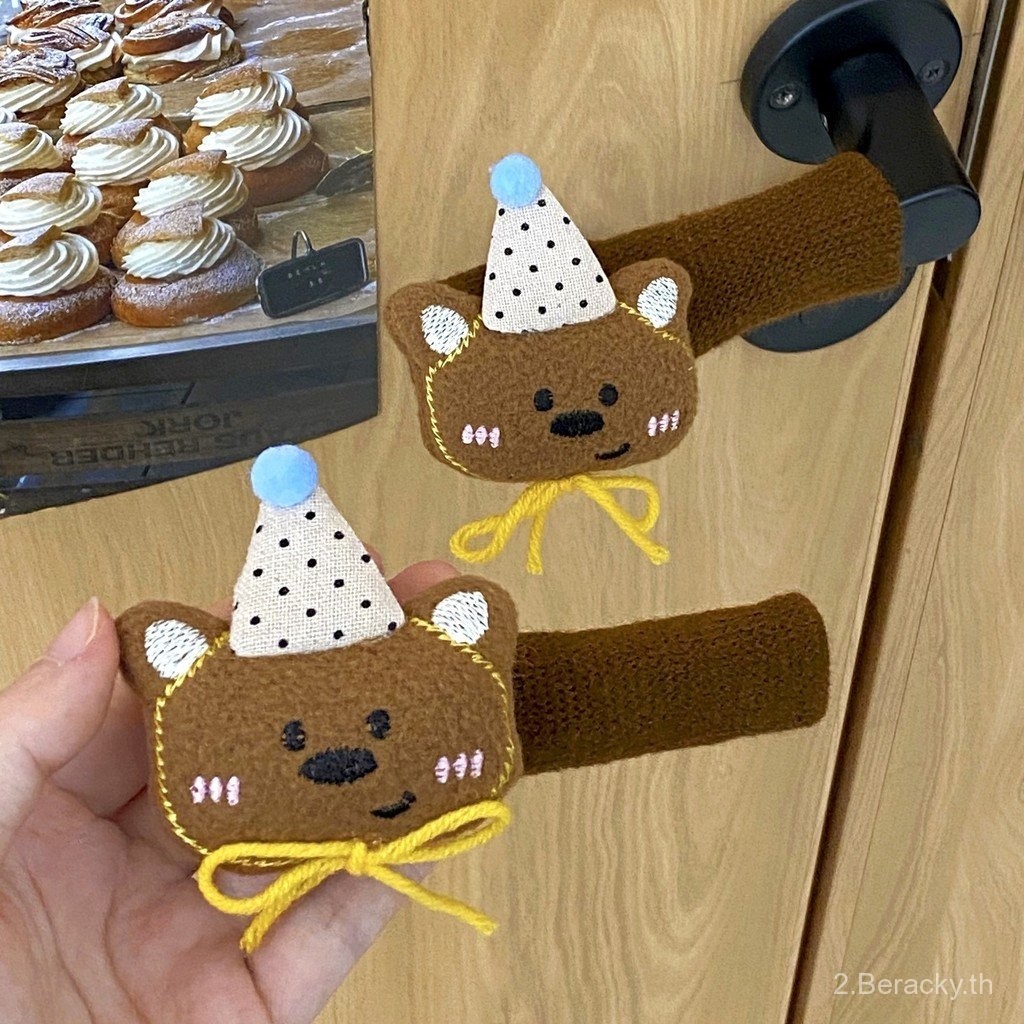 ขายร้อน หมีน่ารักลายจุดสวมหมวก ที่จับประตูป้องกันน้ำแข็ง ป้องกันไฟฟ้าสถิต ป้องกันรอยขีดข่วน ป้องกันการชนกัน ตกแต่งประตูห้องนอน ปกป้อง