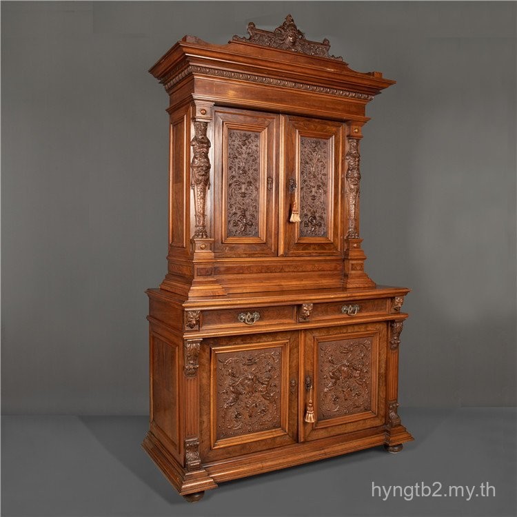 ตู้ข้างไม้ Walnut สไตล์ Henry II ฝรั่งเศสในศตวรรษที่ 19 เฟอร์นิเจอร์โบราณยุโรป Van Nis