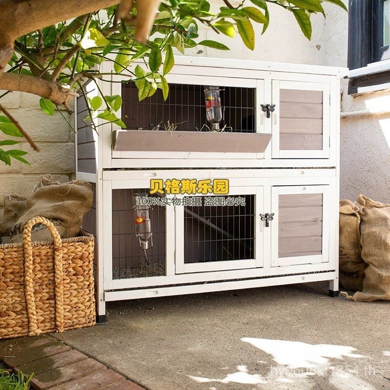 บ้านผสมผสานกรงกระต่ายกลางแจ้ง บ้านสัตว์เลี้ยงกรงเพาะพันธุ์สองชั้น รังเป็ด โรงเรียนอนุบาล ไม้กันสนิม บ้านแฮมสเตอร์ บ้านไก่ 0XOU