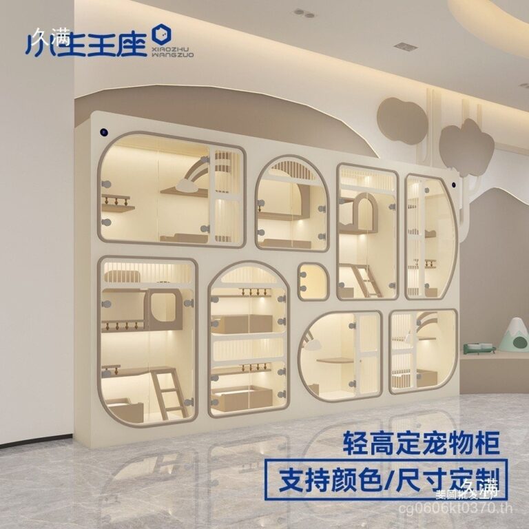 ตู้โชว์ไม้เนื้อแข็งกระจกสองด้านวิลล่าลิ้นชักไม่สม่ำเสมอกรงแมวร้านขายสัตว์เลี้ยง 0XVG