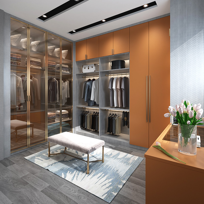004 กำหนดเองMultiple space whole house custom cloakroom wardrobe Italian light luxury minimalist open open storage