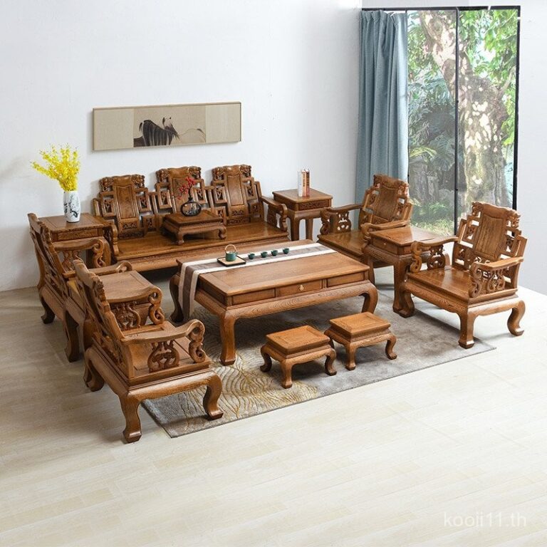 โซฟาหัวช้างไม้ Redwood Chicken Wing สไตล์จีน ไม้เนื้อแข็ง คลาสสิก โบราณ แกะสลัก ชุดเก้าอี้โซฟา