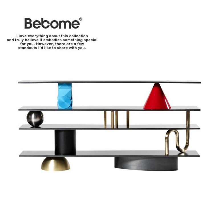 ชั้นวางหนังสือสไตล์โมเดิร์นมินิมอล ชิ้นส่วนเรขาคณิต สแตนเลส ชั้นวางสมดุล ห้องนั่งเล่น ห้องเรียน