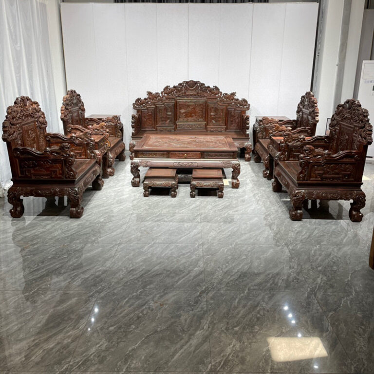 ชุดโซฟาสิบสองชิ้นไม้จันทน์แดง ชุดโซฟาห้องนั่งเล่นไม้จันทน์แดงคลาสสิกหยาบ