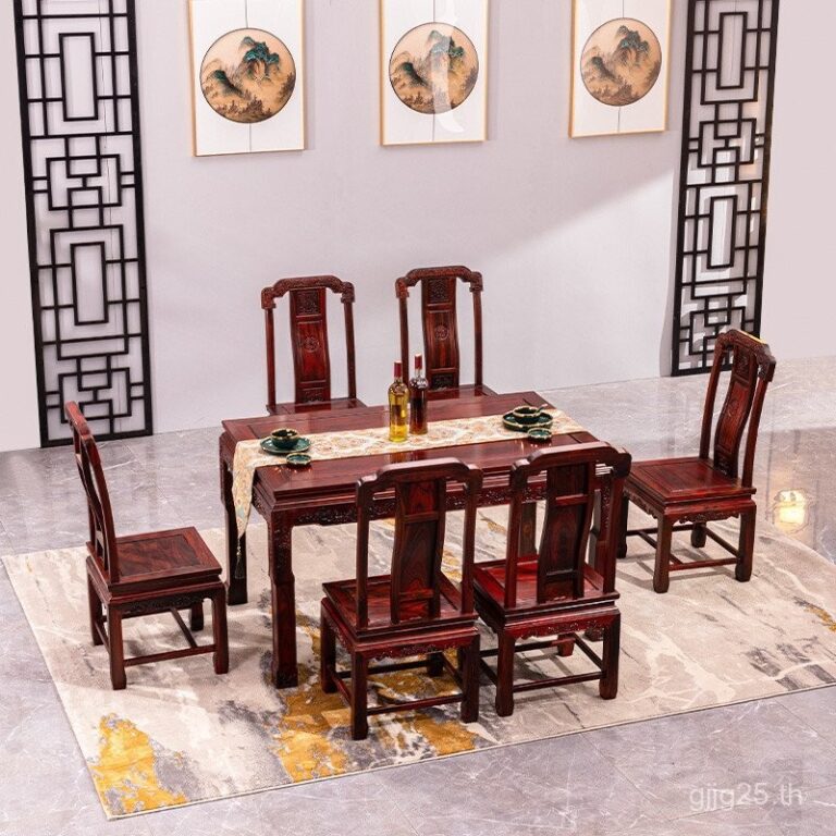 โต๊ะรับประทานอาหารไม้สัก โต๊ะรับประทานอาหารแบบตะวันตก ไม้สักดำอินโดนีเซีย โต๊ะไม้สักเหลืองแบบกว้าง สไตล์จีน ไม้เนื้อแข็ง หนึ่งโต๊ะ หกเก้าอี้ ชุดรับประทานอาหารในบ้าน