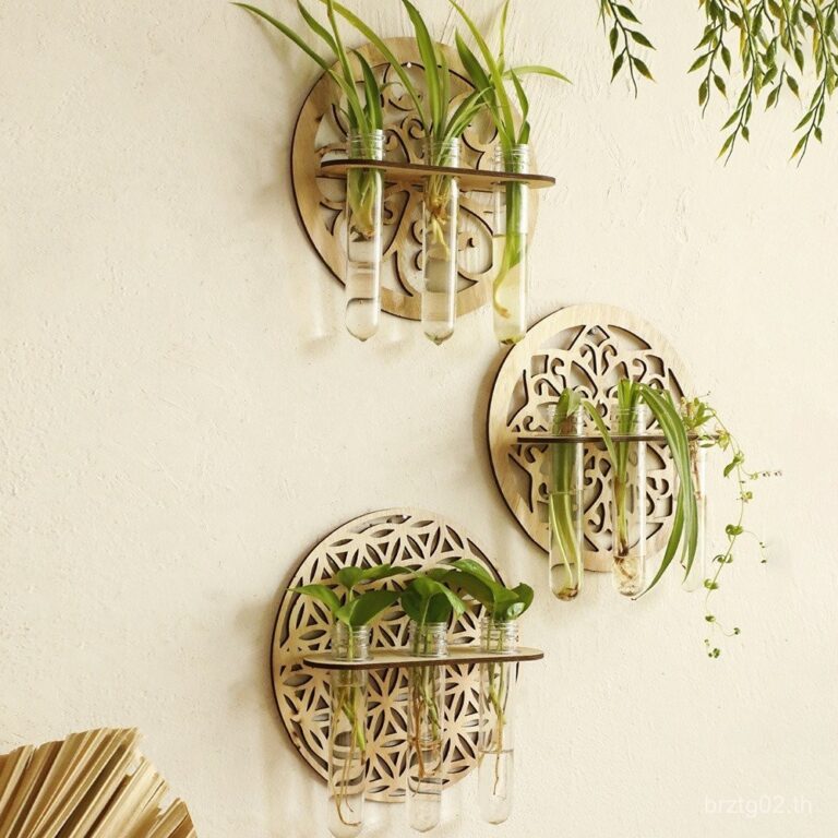 ของขวัญใหม่ ชั้นแขวนไม้เนื้อแข็งรูปทรงกลมสำหรับแขวนหลอดทดลอง ตกแต่งบ้านห้องนอนแบบเรียบง่าย