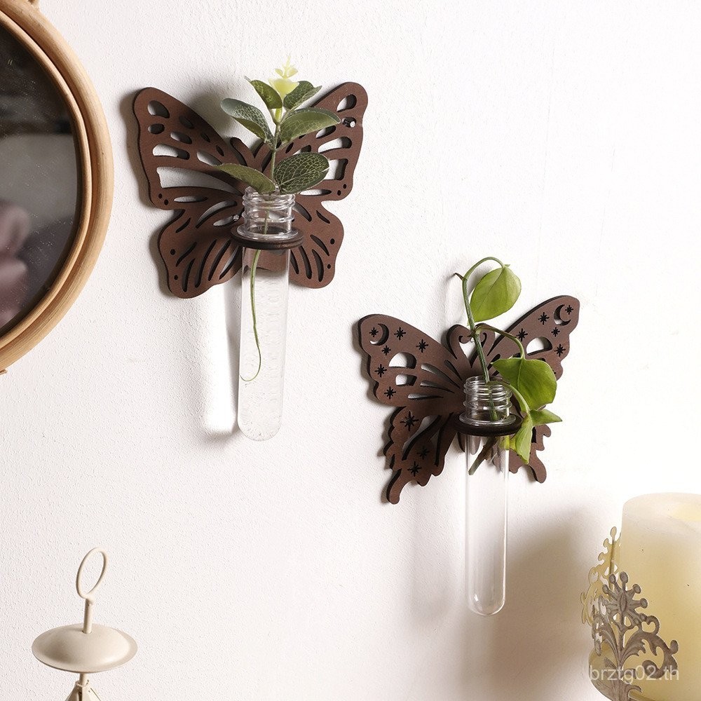 ของขวัญใหม่ ผีเสื้อแขวนพืชไฮโดรโปนิกส์ กรอบไม้ หัวไชเท้าเขียว ตกแต่งบ้านเรียบง่ายสำหรับห้องนอน