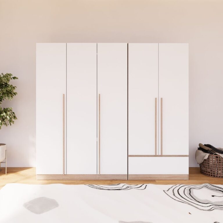 Looms ชุดตู้เสื้อผ้าบานเปิด รุ่น REMUS AC สีโซลิดโอ๊คตัดสีขาว แบรนด์ LOOMS