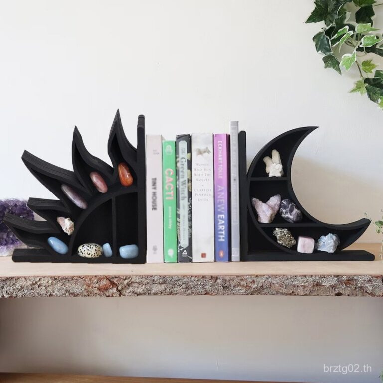 ของขวัญ ชั้นเก็บของไม้รูปพระจันทร์ใหม่และพระอาทิตย์ ตกแต่งบ้านเรียบง่าย แขวนประดับตกแต่งงานฝีมือ