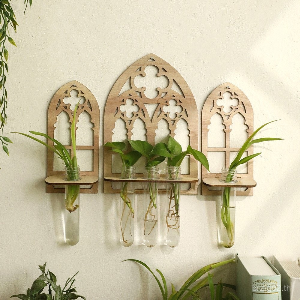 ของขวัญกรอบประตูโบฮีเมียน หลอดทดลองไม้กลวง ชั้นวางของผนังหัวไชเท้าสีเขียว ตกแต่งบ้านห้องนอนเรียบง่าย