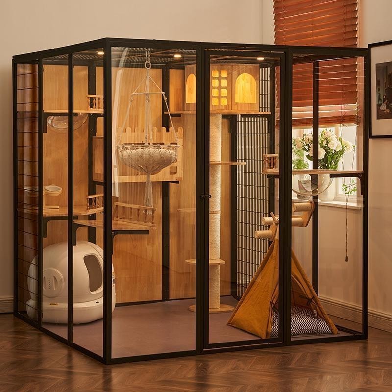 การประกันคุณภาพ Meowlis Cat Villa Aluminum Profile Cat Cage Extra Large Free Space Cattery Pet