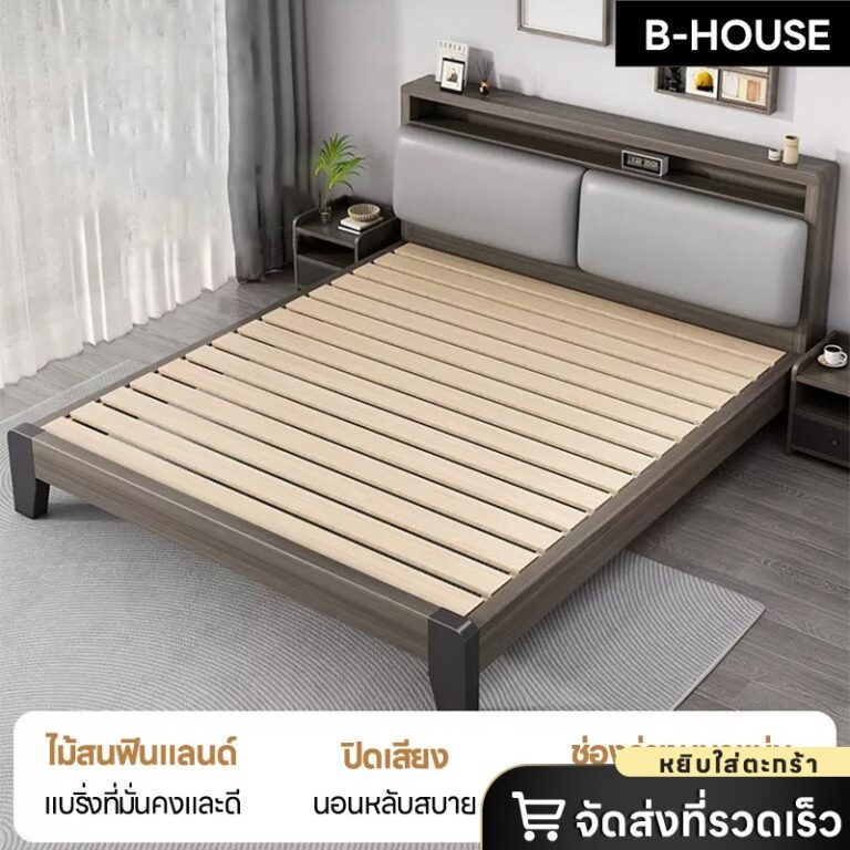จัดส่งทันที เตียง เตียงหัวเตียง ขนาด 35 ฟุต 5 ฟุต 6 ฟุต โครงไม้คุณภาพสูง ฐานแข็ง คุณภาพดี