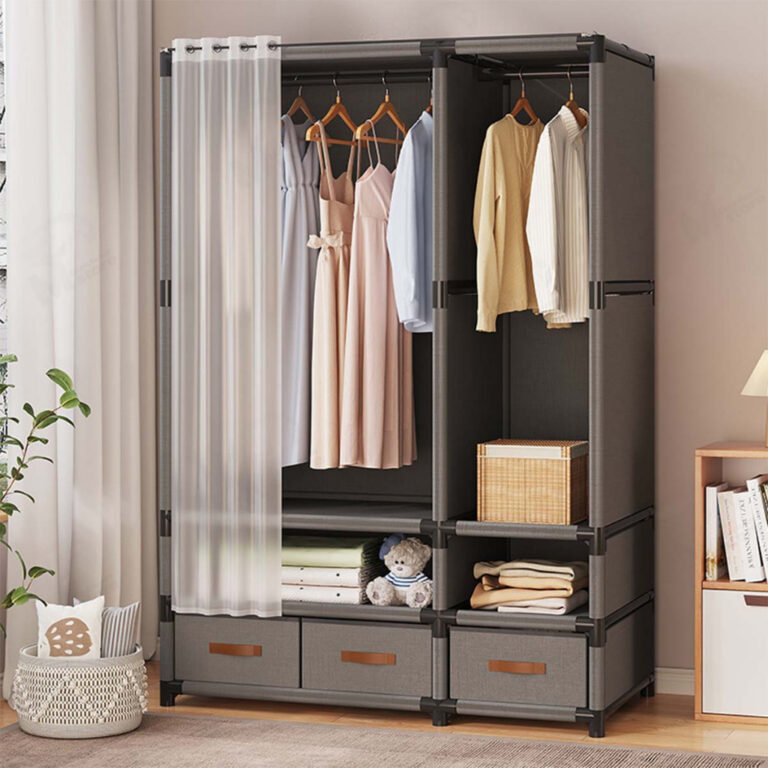 มีลิ้นชัก ราวแขวนผ้า ทรงตู้ มีชั้นวางของ พร้อมม่านป้องกันฝุ่นละออง มีให้เลือก 2 แบบ YQ