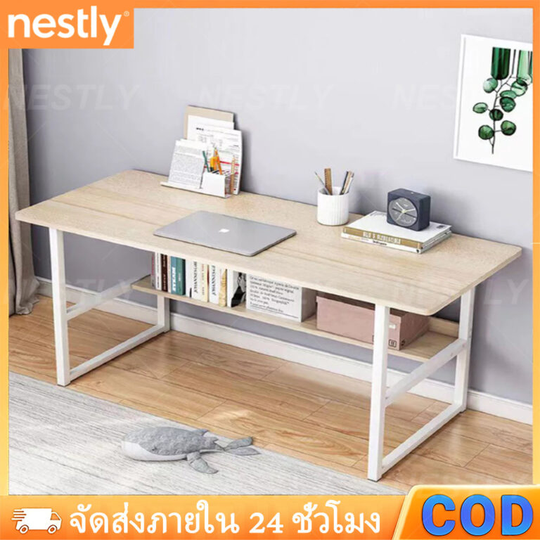 SALEสไตล์โมเดิร์นโต๊ะ โต๊ะทำงาน ยาว 80100120 ซม โต๊ะทำงานสองชั้น มั่นคงและไม่สั่นคลอน ติดตั้งง่าย สไตล์มินิมอล