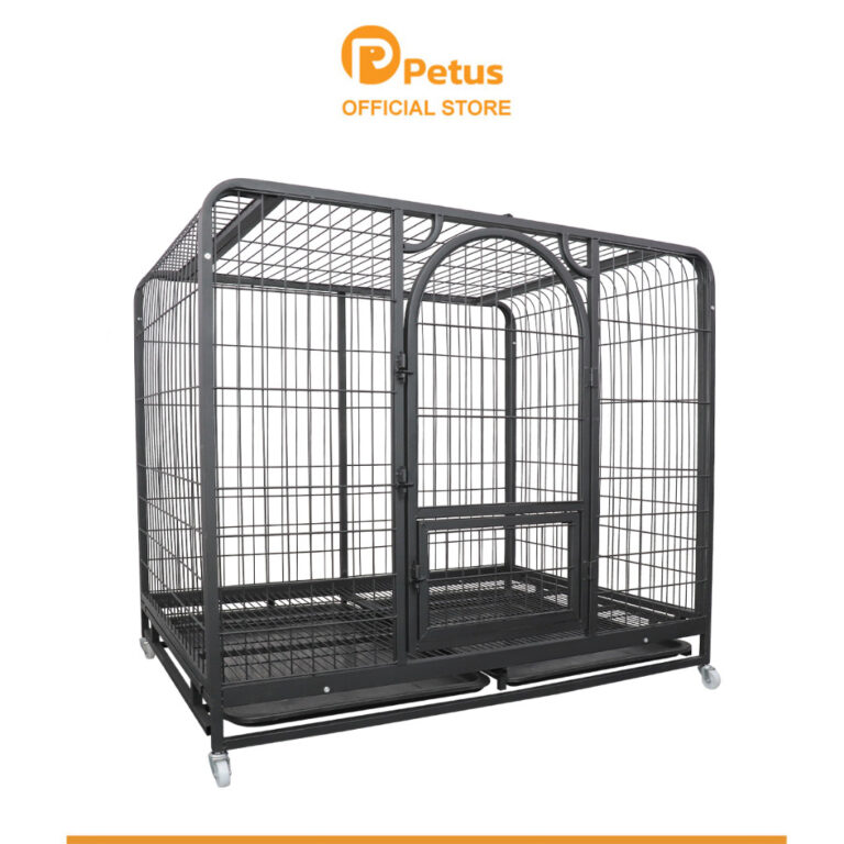 PetusNew กรงสีด้านกรงสุนัขขนาดใหญ่ ซี่กรงห่าง 4 ซม กรงจัมโบ้ มี 3 ขนาด มีล้อ แถมถาดใต้กรง Dog Cage