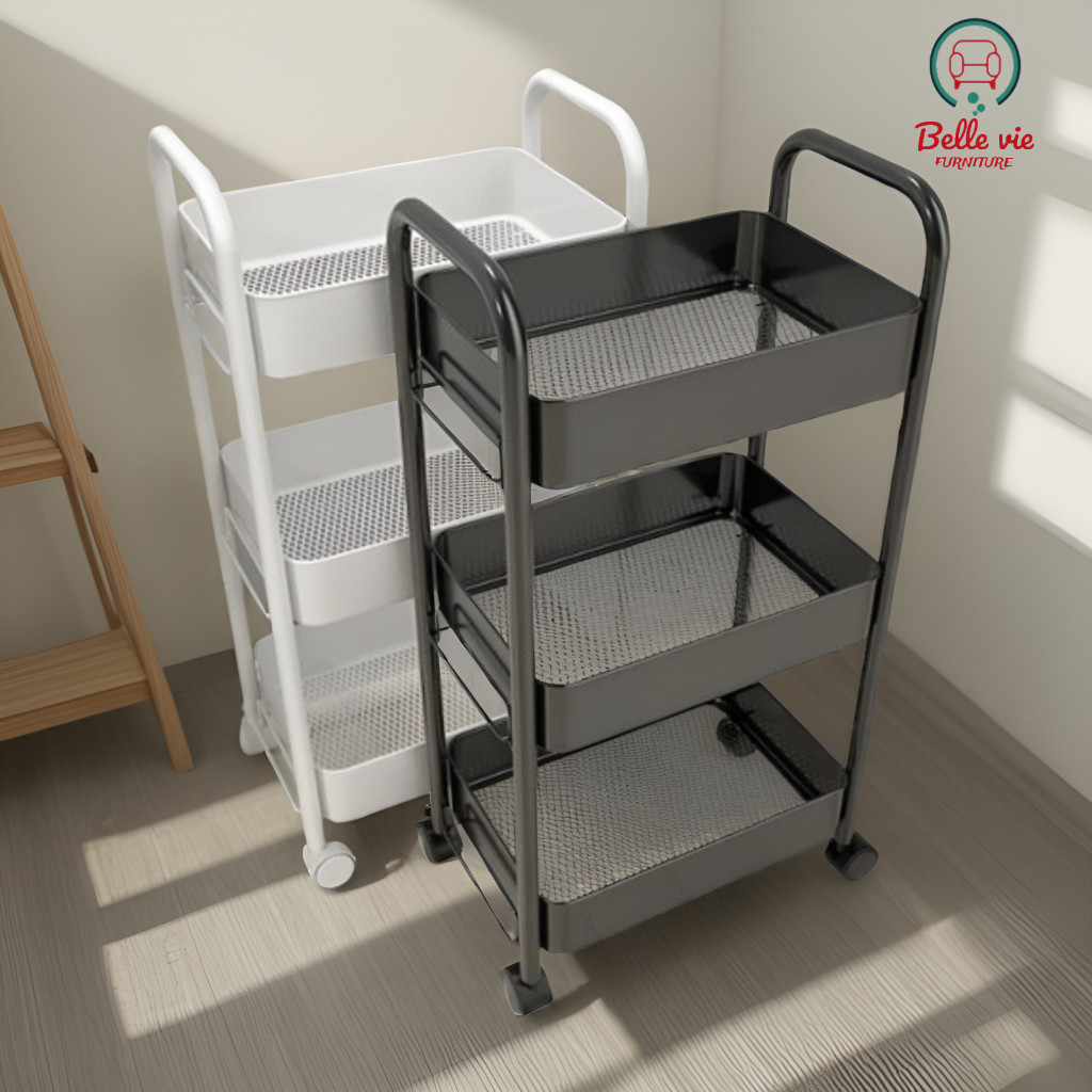 BV รถเข็น เหล็ก ชั้นวางของมีล้อ 34ชั้น ชั้นรถเข็น พร้อมล้อเลื่อนที่จับ แข็งแรงกันสนิม เคลื่อนย้ายสะดวก ชั้นวางของเหล็ก