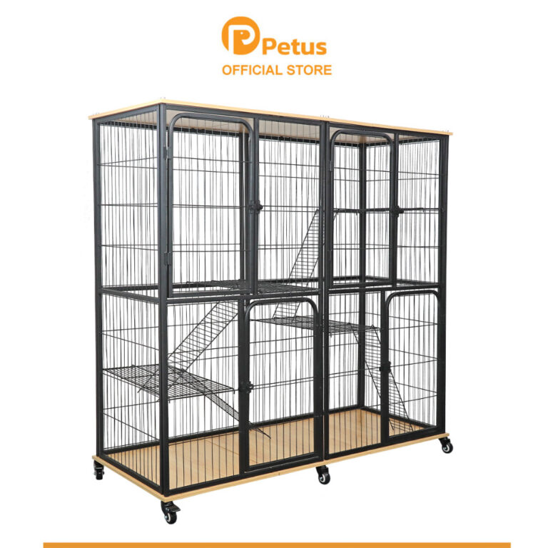 PetusNew กรงสีด้านกรงแมว กรงแมวพื้นไม้ กรงแมวมีล้อ เคลื่อนย้ายสะดวก มี 2 ขนาดให้เลือก Cat Villa