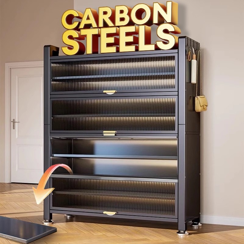 สีดำ ตู้เก็บรองเท้า ตู้กับข้าว เก็บของเฟอร์นิเจอร์ มีฝาปิดกันฝุ่นกันหนู ตู้เก็บของในครัว ไม่เป็นสนิม โครงเหล็ก