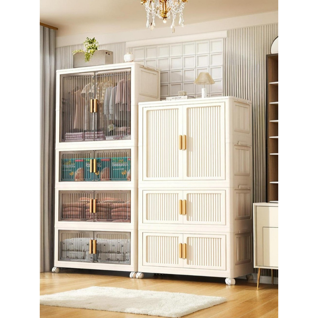 ตู้เสื้อผ้าพับได้ ตู้เก็บของมีล้อความจุขนาดใหญ่ กันฝุ่น และกันน้ำ ติดตั้งง่าย สไตล์โมเดิร์น