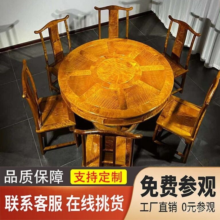 ผ้าไหมสีทอง ฟีบี้ รอบโต๊ะรับประทานอาหารใบเล็กๆ ฟีบี้ ฟีบี้ ฟีบี้ น้าคลื่นตายไม้โต๊ะกลมขนาดใหญ่เฟอร์นิเจอร์ไม้เนื้อแข็งห้องครัวชั้นโต๊