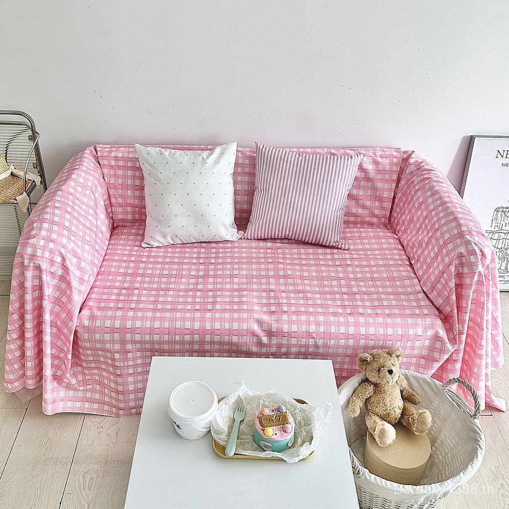 ขายร้อนสาวหัวใจสีชมพูมือวาดลายสก๊อตสไตล์การ์ตูนศิลปะหอพักการเปลี่ยนแปลงบ้านปรับปรุงโซฟาปล่อยพื้นหลังผ้า