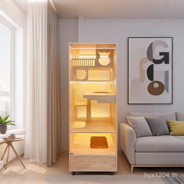 ความอดทนคณะกรรมการแมวกรงแมวปีนเขากรอบไม้เนื้อแข็งในร่มหรูหราแมวบ้านแมววิลล่าพื้นที่กับห้องน้าครัวเรือน โอ๊บ1