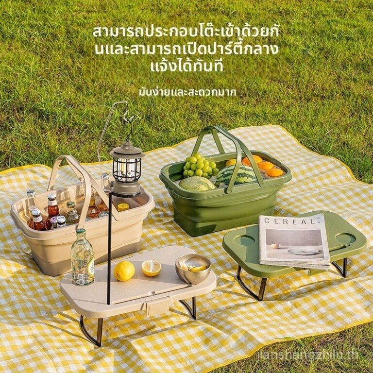 ตะกร้าปิกนิกพับได้กลางแจ้งแบบพกพาตะกร้าเก็บปิกนิกตั้งแคมป์มัลติฟังก์ชั่ขนาดเล็กตารางคณะกรรมการแบบพกพาตะกร้าปิกนิก