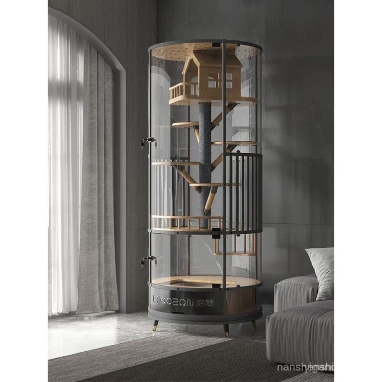 หมุนวิลล่าแมวทรงกระบอกโปร่งใสในร่มใช้กับห้องน้าในตัว