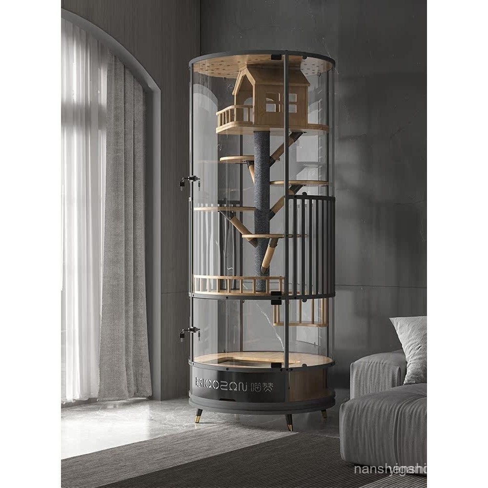 หมุนวิลล่าแมวทรงกระบอกโปร่งใสในร่มใช้กับห้องน้าในตัว