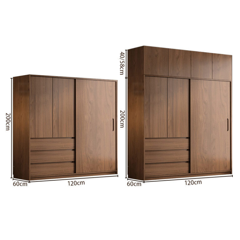 ไม้เนื้อแข็งทั้งหมดที่ทันสมัยเรียบง่ายประตูบานเลื่อนครัวเรือนห้องนอนตู้เสื้อผ้าสีวอลนัทผลิตภัณฑ์สาเร็จรูปประตูบานเลื่อนตู้เสื้อผ้าตู้