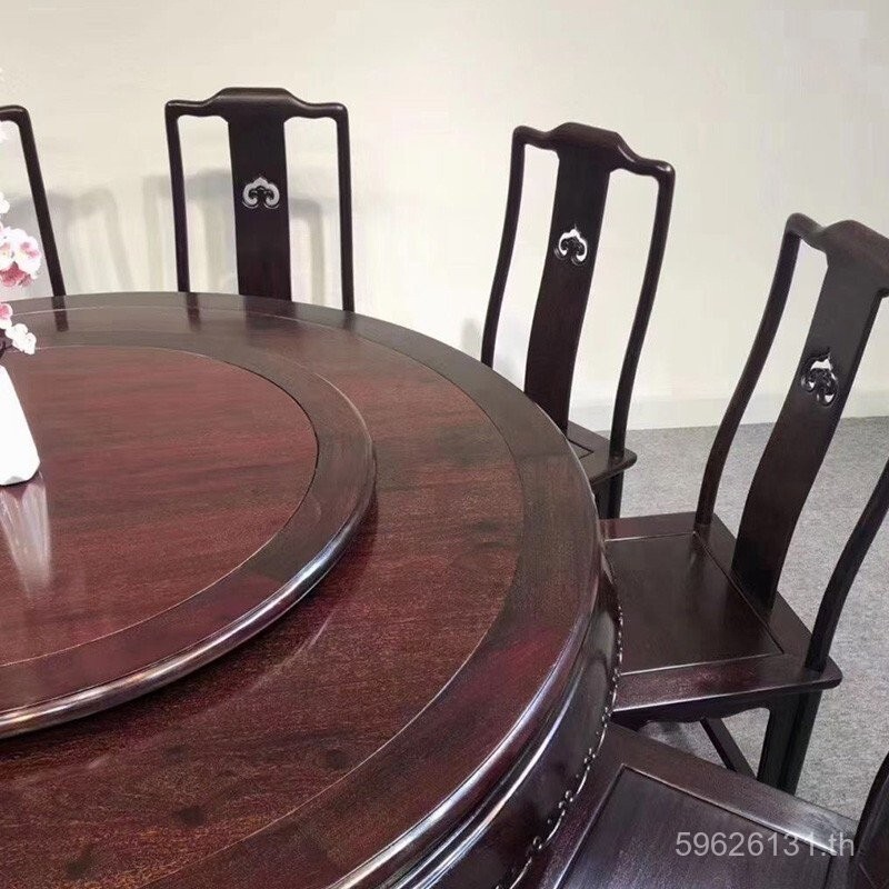 เลือดไม้จันทน์ไม้เนื้อแข็งรอบโต๊ะรับประทานอาหารเก้าอี้ชุดสไตล์จีนหัวช้างเก้าอี้รับประทานอาหารโต๊ะรับประทานอาหารเก้าอี้รวมกันหมิงสไตล์โต๊ะกลม
