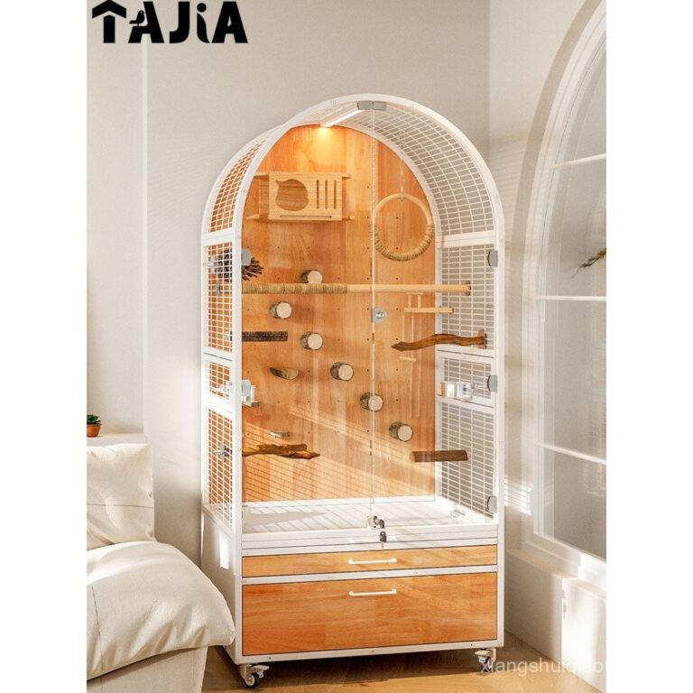 It Plus Baroque Garden Parrot Birdcage Villa ขนาดใหญ่ในครัวเรือนไม้เนื้อแข็งสไตล์ใหม่หรูหราสแตนเลส SplashProo