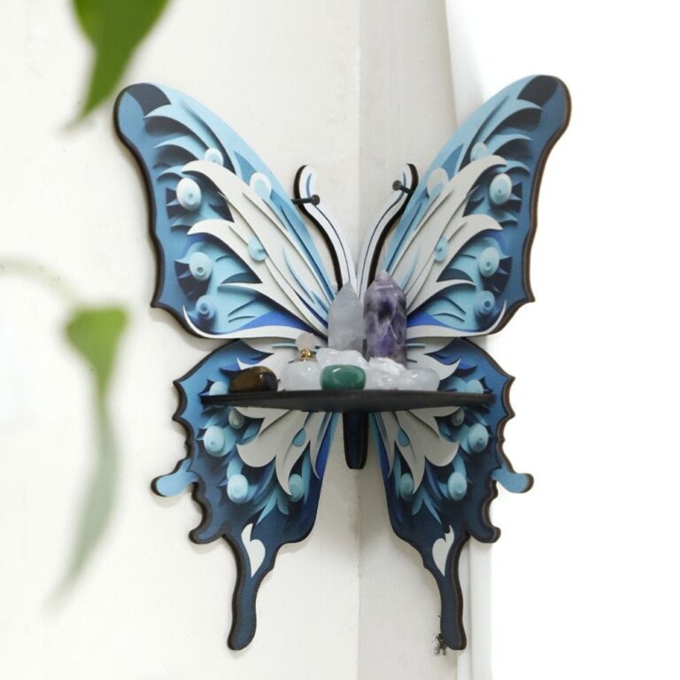 ของขวัญใหม่ ชั้นเก็บของไม้สีสันสดใส รูปผีเสื้อคริสตัล ตกแต่งผนังบ้านเรียบง่าย