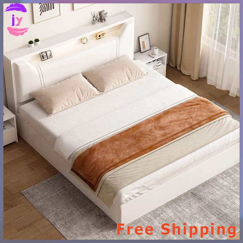 JY เตียงไม้เนื้อแข็ง โครงเตียง เรียบง่ายและทันสมัย เตียงคู่เก็บของเบาะนุ่ม 15 เมตรให้เช่า ห้องนอนในบ้าน โครงเตียงเดี่ยว 18 เมตร